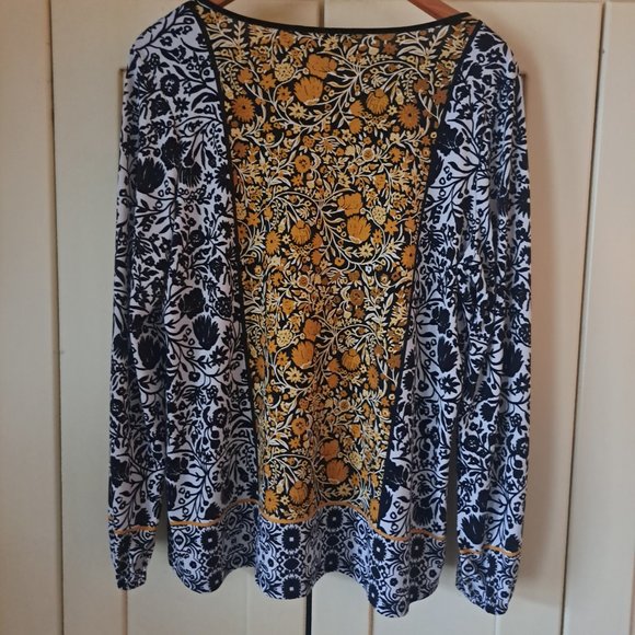 Susan Graver women's tie neck floral print long sleeve top Sz L - Picture 5 of 8